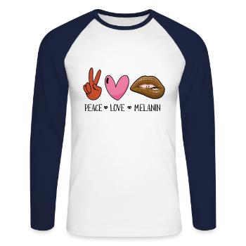 Frieden Liebe Melanin Schwarzer Frauen Stolz - Unisex Baseballshirt langarm - Weiß/Navy - Vorne - Nik (191cm)