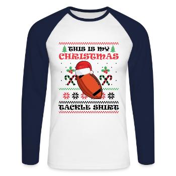 Das Ist Mein Weihnachts-Tackle American Football - Unisex Baseballshirt langarm - Weiß/Navy - Vorne - Nik (191cm)