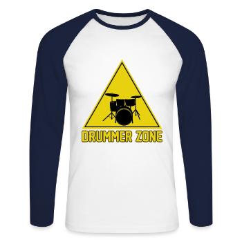Batteur Zone Funny Drum Musicien Batteur - T-shirt baseball manches longues Homme - blanc/marine - Devant - Nik (191cm)