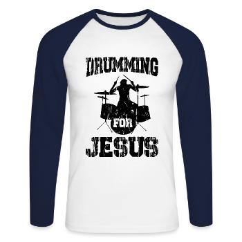 Drums For Jesus Drum Musician Drummer - Unisex Long Sleeve Baseball T-Shirt - white/navy - Front - Nik (191cm)