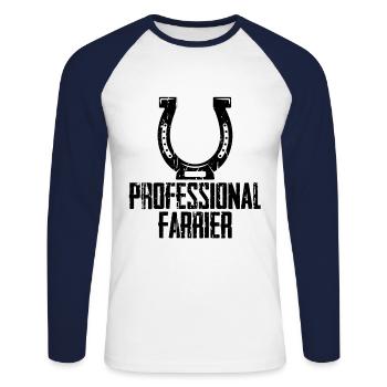 Ferrage de sabot de maréchal-ferrant professionnel - T-shirt baseball manches longues Homme - blanc/marine - Devant - Nik (191cm)