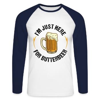 Ich Bin Nur Hier Für Butterbier Biertrinker - Unisex Baseballshirt langarm - Weiß/Navy - Vorne - Nik (191cm)