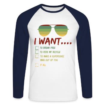 I Want To Break Free Sunglasses Summer - Unisex Long Sleeve Baseball T-Shirt - white/navy - Front - Nik (191cm)