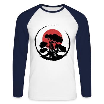 Bonsaï plante rétro Ying Yang Garden - T-shirt baseball manches longues Homme - blanc/marine - Devant - Nik (191cm)