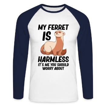 Mein Frettchen Ist Harmloses Haustier Tier - Unisex Baseballshirt langarm - Weiß/Navy - Vorne - Nik (191cm)