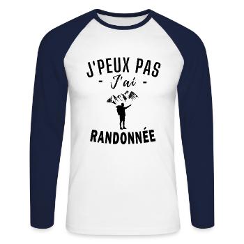 randonnée - humour randonnée - T-shirt baseball manches longues Homme - blanc/marine - Devant - Nik (191cm)