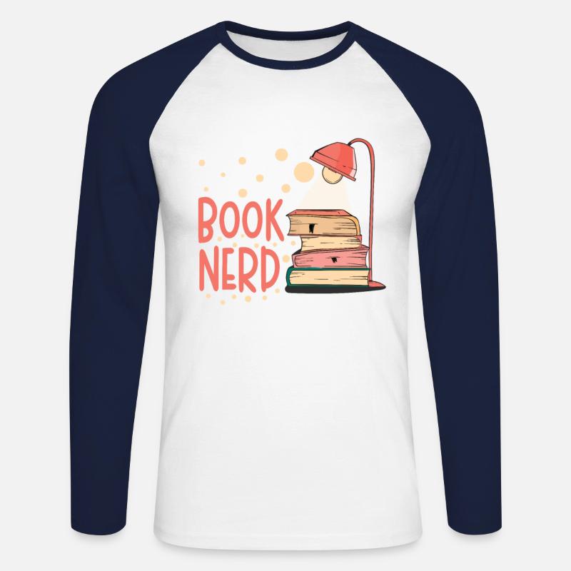 Book-nerd-bookworm-reading-book-reader - Unisex Long Sleeve Baseball T-Shirt - white/navy