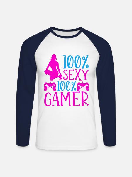 Sexy Gamer Gamepad Video Games Gaming Video Gamers - Unisex Long Sleeve Baseball T-Shirt - white/navy