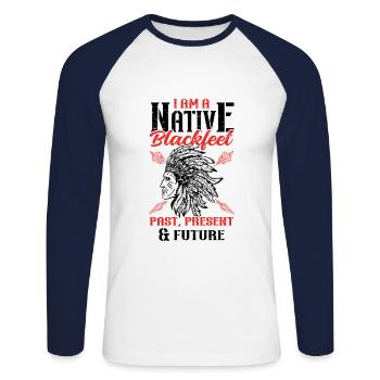 Native Blackfeet Indian Tribe The American - Unisex Long Sleeve Baseball T-Shirt - white/navy - Front - Nik (191cm)