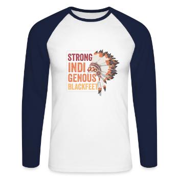 Native American Indian Tribe Strong Blackfeet - Unisex Baseballshirt langarm - Weiß/Navy - Vorne - Nik (191cm)