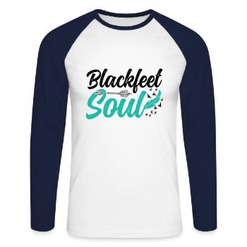 Indigène Pieds-Noirs Soul Tribu indienne de - T-shirt baseball manches longues Homme - blanc/marine - Devant - Nik (191cm)