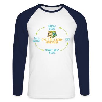 Cycle Of A Book-Hangover-Bookworm-Reading Book - Unisex Long Sleeve Baseball T-Shirt - white/navy - Front - Nik (191cm)