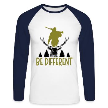 Animal Nature Mountain Deer Hunting Camping Camper - Unisex Long Sleeve Baseball T-Shirt - white/navy - Front - Nik (191cm)