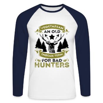 Vieux terme indien végétarien pour Bad Hunter - T-shirt baseball manches longues Homme - blanc/marine - Devant - Nik (191cm)