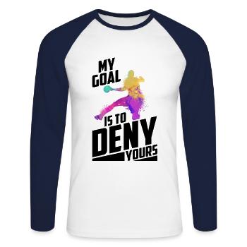 Mein Ziel Ist Es, Ihrem Handballer Den Sport Zu - Unisex Baseballshirt langarm - Weiß/Navy - Vorne - Nik (191cm)