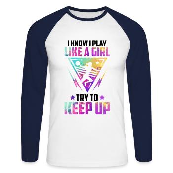 Handball Filles Handball Joueur Sport Game - T-shirt baseball manches longues Homme - blanc/marine - Devant - Nik (191cm)