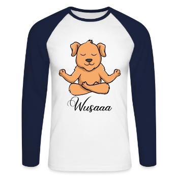 Auszeit Durchatmen Wusaaa Hund - Unisex Baseballshirt langarm - Weiß/Navy - Vorne - Nik (191cm)