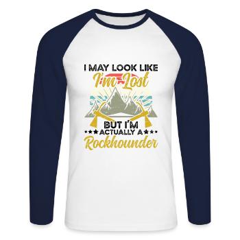 Géologie Je suis en fait Rockhounder Rock - T-shirt baseball manches longues Homme - blanc/marine - Devant - Nik (191cm)