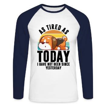 Fatigué Dictons drôles Lazy Corgi Pet Animal Dog - T-shirt baseball manches longues Homme - blanc/marine - Devant - Nik (191cm)
