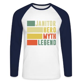 Gardien Héros Mythe Légende Nettoyage - T-shirt baseball manches longues Homme - blanc/marine - Devant - Nik (191cm)