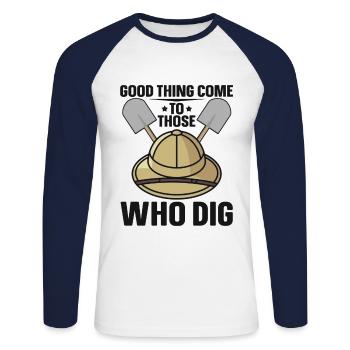 Bonnes choses creuser archéologue-artefact-archéologie - T-shirt baseball manches longues Homme - blanc/marine - Devant - Nik (191cm)