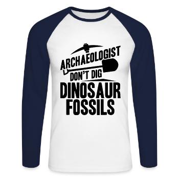 L’archéologue ne creuse pas de fossiles de dinosaures - T-shirt baseball manches longues Homme - blanc/marine - Devant - Nik (191cm)