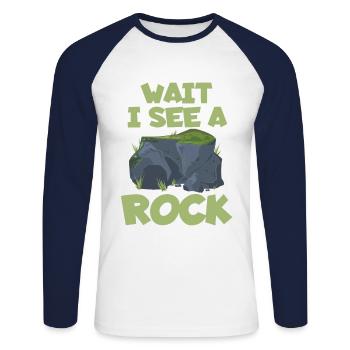 Attendez, je vois un artefact d’archéologue rupestre - T-shirt baseball manches longues Homme - blanc/marine - Devant - Nik (191cm)