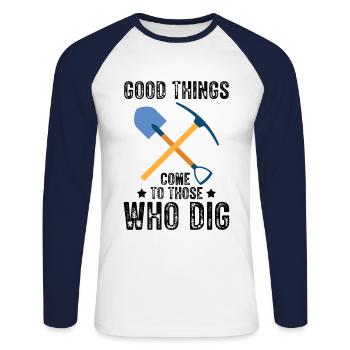Bonnes choses creuser archéologue-artefact-archéologie - T-shirt baseball manches longues Homme - blanc/marine - Devant - Nik (191cm)