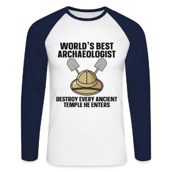 Meilleur artefact d’archéologue Archéologie amusante - T-shirt baseball manches longues Homme - blanc/marine - Devant - Nik (191cm)