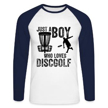 Junge, Der Disc Golf Vintage Ultimate Frisbee - Unisex Baseballshirt langarm - Weiß/Navy - Vorne - Nik (191cm)