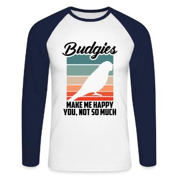 Les perruches me rendent heureux - T-shirt baseball manches longues Homme - blanc/marine - Devant - Nik (191cm)