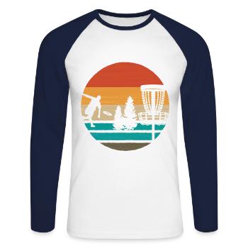 Weinlese-frisbee-disc-golf - Unisex Baseballshirt langarm - Weiß/Navy - Vorne - Nik (191cm)