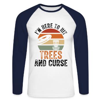 Je suis ici pour jouer à Trees Disc Golf Vintage Ultimate - T-shirt baseball manches longues Homme - blanc/marine - Devant - Nik (191cm)