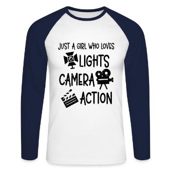 Girl Illuminated Camera Action Movie Maker Girl - Unisex Long Sleeve Baseball T-Shirt - white/navy - Front - Nik (191cm)