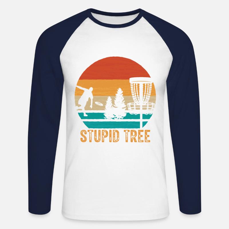 Dummes Baum-disc-golf-weinlese-entscheidendes - Unisex Baseballshirt langarm - Weiß/Navy