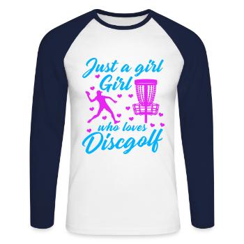 Mädchen, Das Disc Golf Vintage Ultimate Frisbee - Unisex Baseballshirt langarm - Weiß/Navy - Vorne - Nik (191cm)