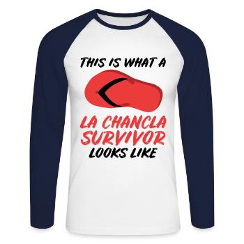 La Chancla Survivor Spanish Mexican La - Unisex Long Sleeve Baseball T-Shirt - white/navy - Front - Nik (191cm)