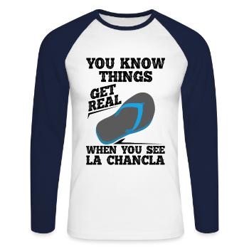 Sie Sehen La Chancla Spanisch Mexikanisches - Unisex Baseballshirt langarm - Weiß/Navy - Vorne - Nik (191cm)