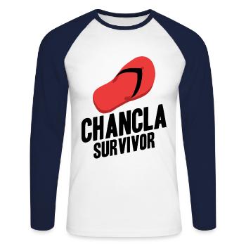 Chancla Survivor Spanish Mexican La - Unisex Long Sleeve Baseball T-Shirt - white/navy - Front - Nik (191cm)