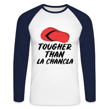 Harder than La Chancla Spanish Mexican la - Unisex Long Sleeve Baseball T-Shirt - white/navy - Front - Nik (191cm)