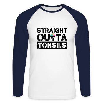Straight Outa Tonsill Survivor Tonsillectomy - Unisex Long Sleeve Baseball T-Shirt - white/navy - Front - Nik (191cm)