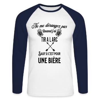 Ne pas déranger sauf pour une bière TIR A L ARC - T-shirt baseball manches longues Homme - blanc/marine - Devant - Nik (191cm)