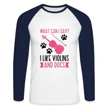 I like violins and dog violin musician music - Unisex Long Sleeve Baseball T-Shirt - white/navy - Front - Nik (191cm)