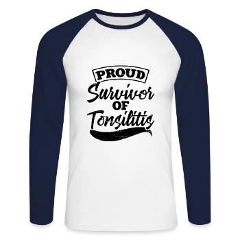 Fier survivant de l’amygdalite - T-shirt baseball manches longues Homme - blanc/marine - Devant - Nik (191cm)