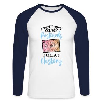 Deltiology I Collect History Deltiologist - Unisex Long Sleeve Baseball T-Shirt - white/navy - Front - Nik (191cm)