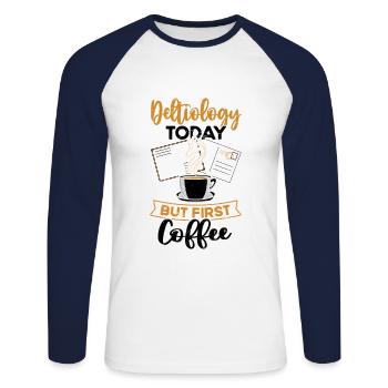 Deltiologie-kaffee Deltiologe-postkarten-sammler - Unisex Baseballshirt langarm - Weiß/Navy - Vorne - Nik (191cm)