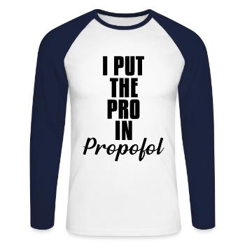 Pro Propofol Anästhesist Anästhesie - Unisex Baseballshirt langarm - Weiß/Navy - Vorne - Nik (191cm)