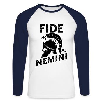 Fide Nemini Langue latine Latin - T-shirt baseball manches longues Homme - blanc/marine - Devant - Nik (191cm)