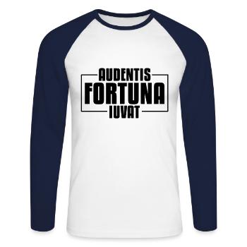 Audentis Fortuna Iuvat Lateinisches Sprichwort - Unisex Baseballshirt langarm - Weiß/Navy - Vorne - Nik (191cm)