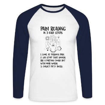 Lecture manuelle Astrologie Lecture manuelle Drôle - T-shirt baseball manches longues Homme - blanc/marine - Devant - Nik (191cm)